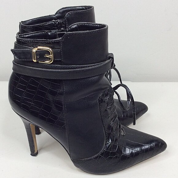 Altuzarra Faux Leather Lace-Up Zip Bootie Stiletto Heels Size 7.5 Black - Picture 4 of 9